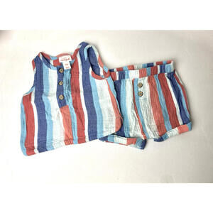 Cat & Jack 2 Pc Set Baby Girls Size 0-3 Months Tank Top and Shorts Stripe Blue